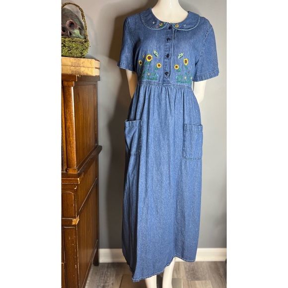 vintage Bobbie Brooks : denim embroidered maxi dress - Picture 2 of 14